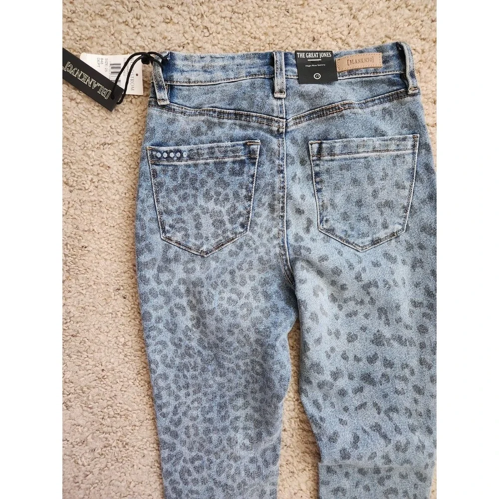 NWT BlankNYC The Great Jones‎ High Rise Skinny Jeans Blue Leopard Print 25